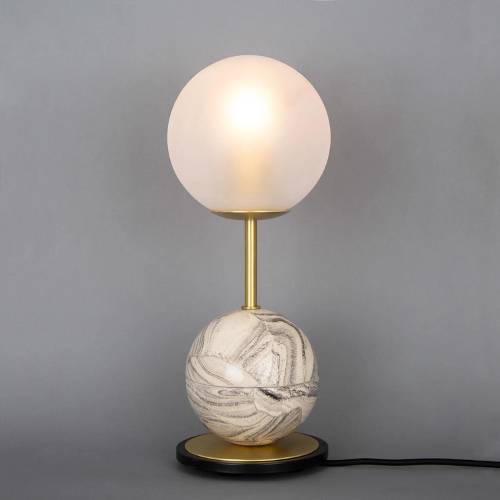 statement ball table lamp with ceramic base and choice of brass finishes