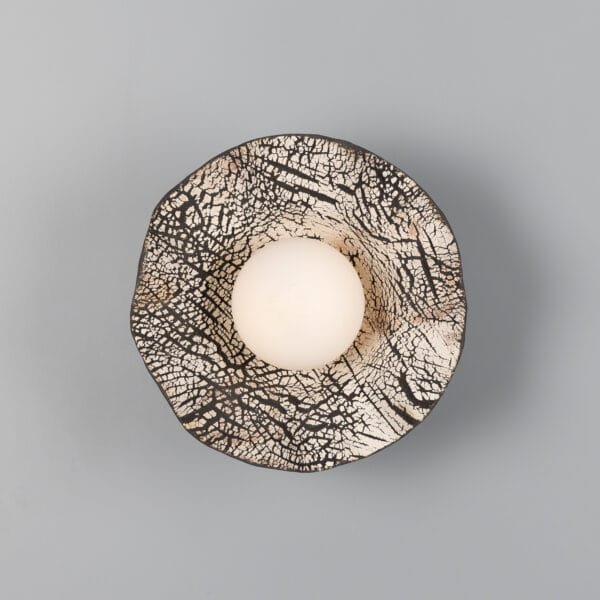 Rivale Wall or Ceiling Light with Wavy Ceramic Shade, Black Clay Ceramic Ceiling Lights Great Lighting UK Ltd