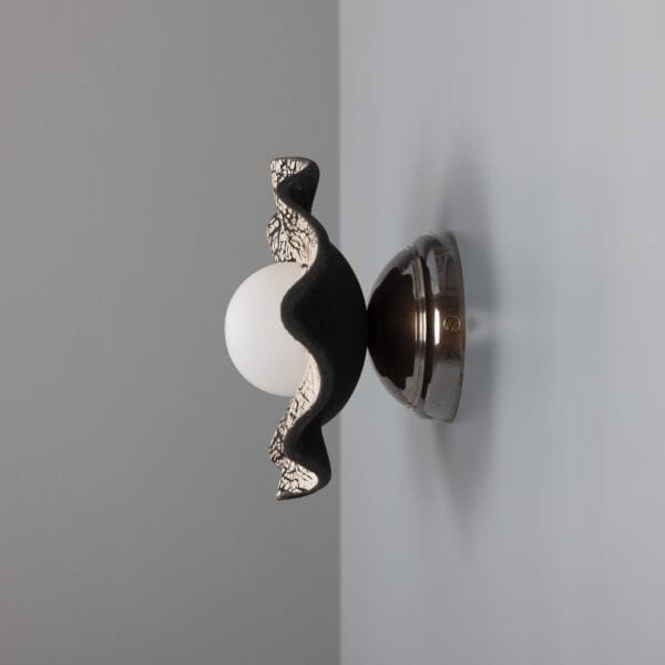Rivale Wall or Ceiling Light with Wavy Ceramic Shade, Black Clay Ceramic Ceiling Lights Great Lighting UK Ltd