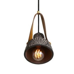 Black Pera Ceramic Pendant with Rescued Fire-Hose Strap Ceramic Pendant Lighting Great Lighting UK Ltd