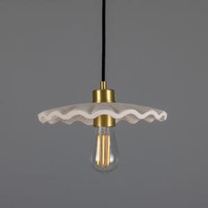 Kapok Pendant in Matt White Stripe Ceramic Ceramic Pendant Lighting Great Lighting UK Ltd